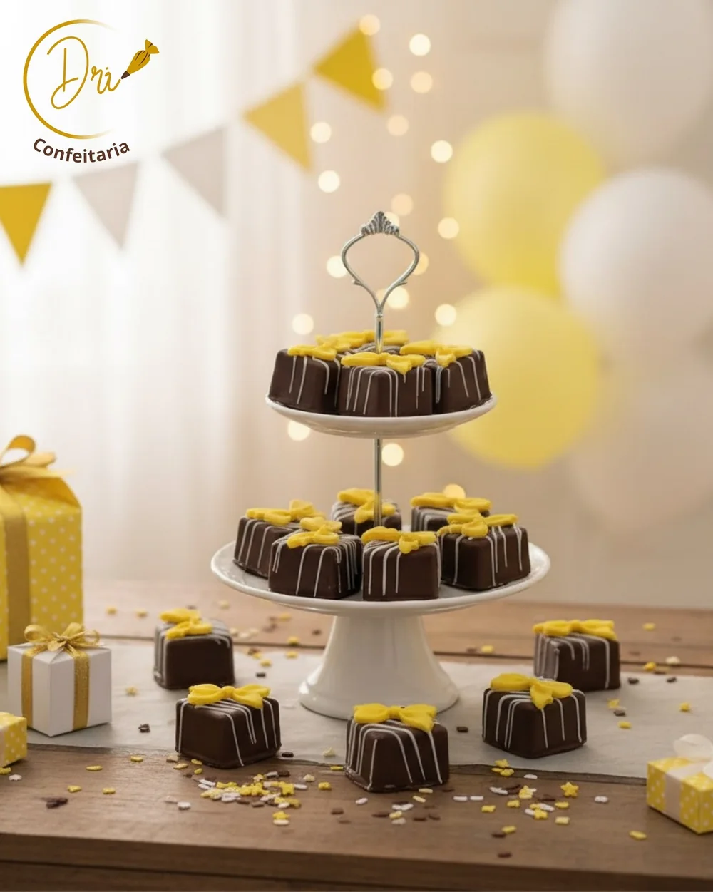 Mesa decorada com pão de mel e doces artesanais Dri Cakes